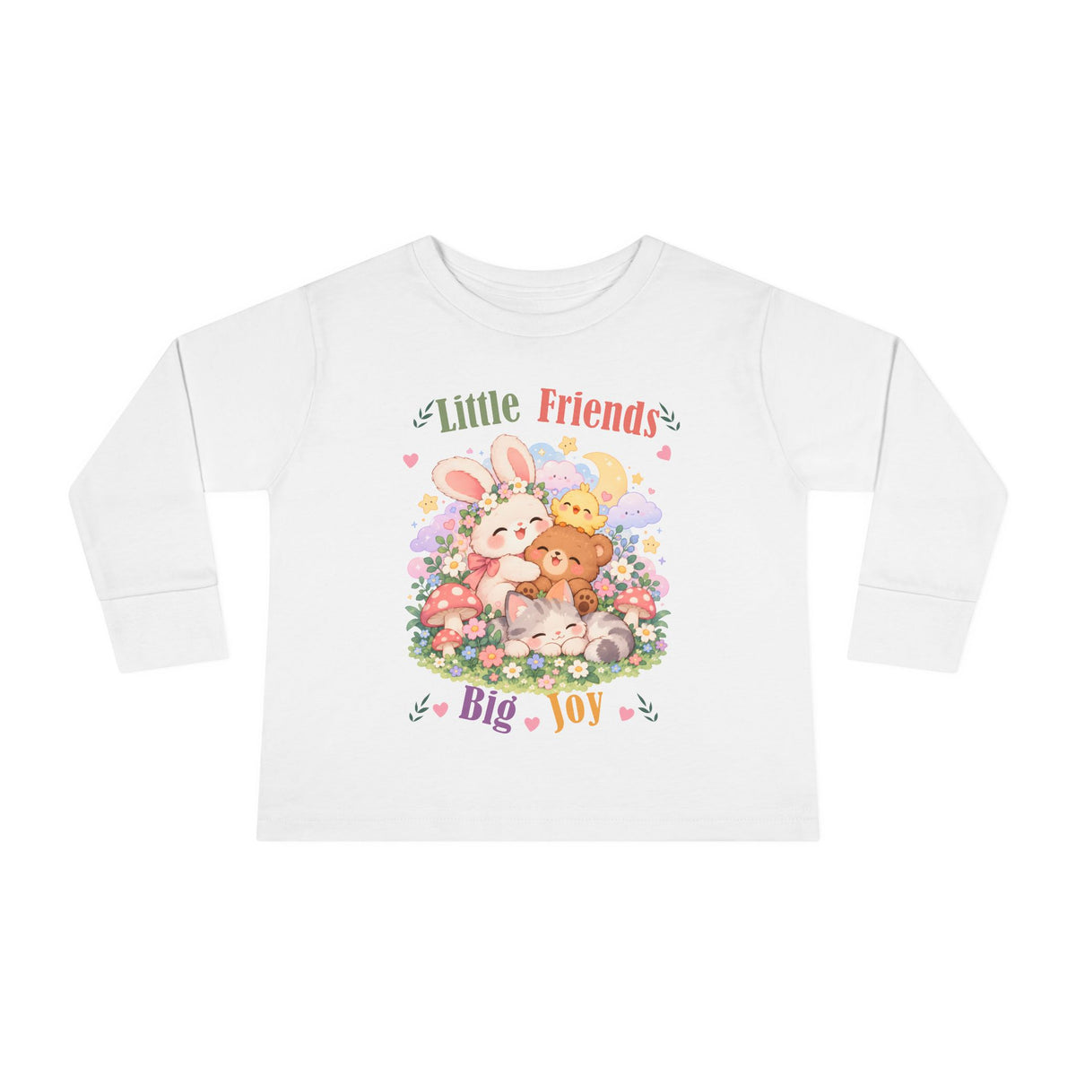 Toddler Long Sleeve Tee — "Little Friends, Big Joy" Cute Animal Floral Shirt for Babies