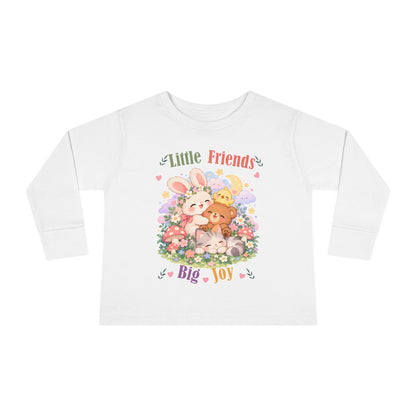 Toddler Long Sleeve Tee — "Little Friends, Big Joy" Cute Animal Floral Shirt for Babies