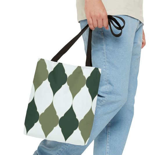 Green Moroccan Tile Pattern Tote Bag — All-Over Print Canvas Shopper