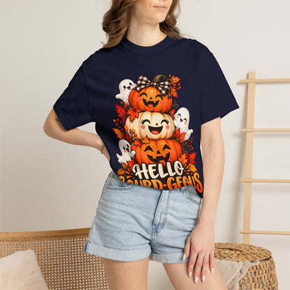 Hello Gourd-Geous Halloween T-Shirt | Cute Pumpkin & Ghost Graphic Tee