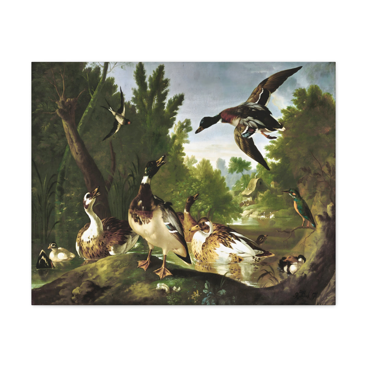 Vintage Ducks & Kingfisher Wall Art | Antique Woodland Bird Painting