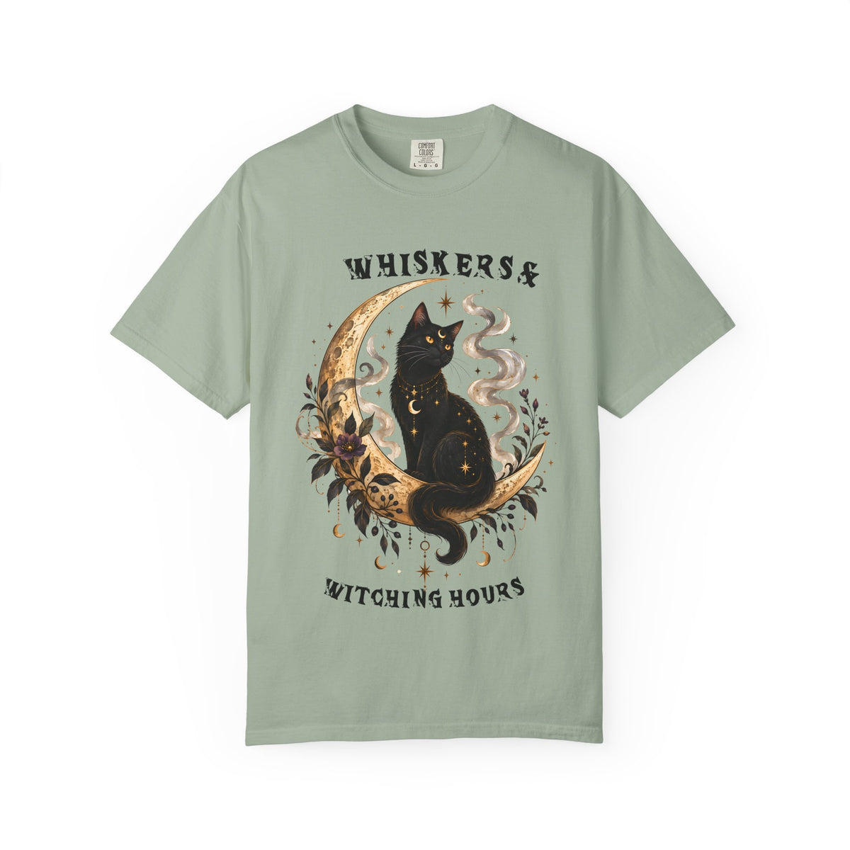 Mystical Black Cat Crescent Moon T-Shirt | Celestial Witchy Cat Tee