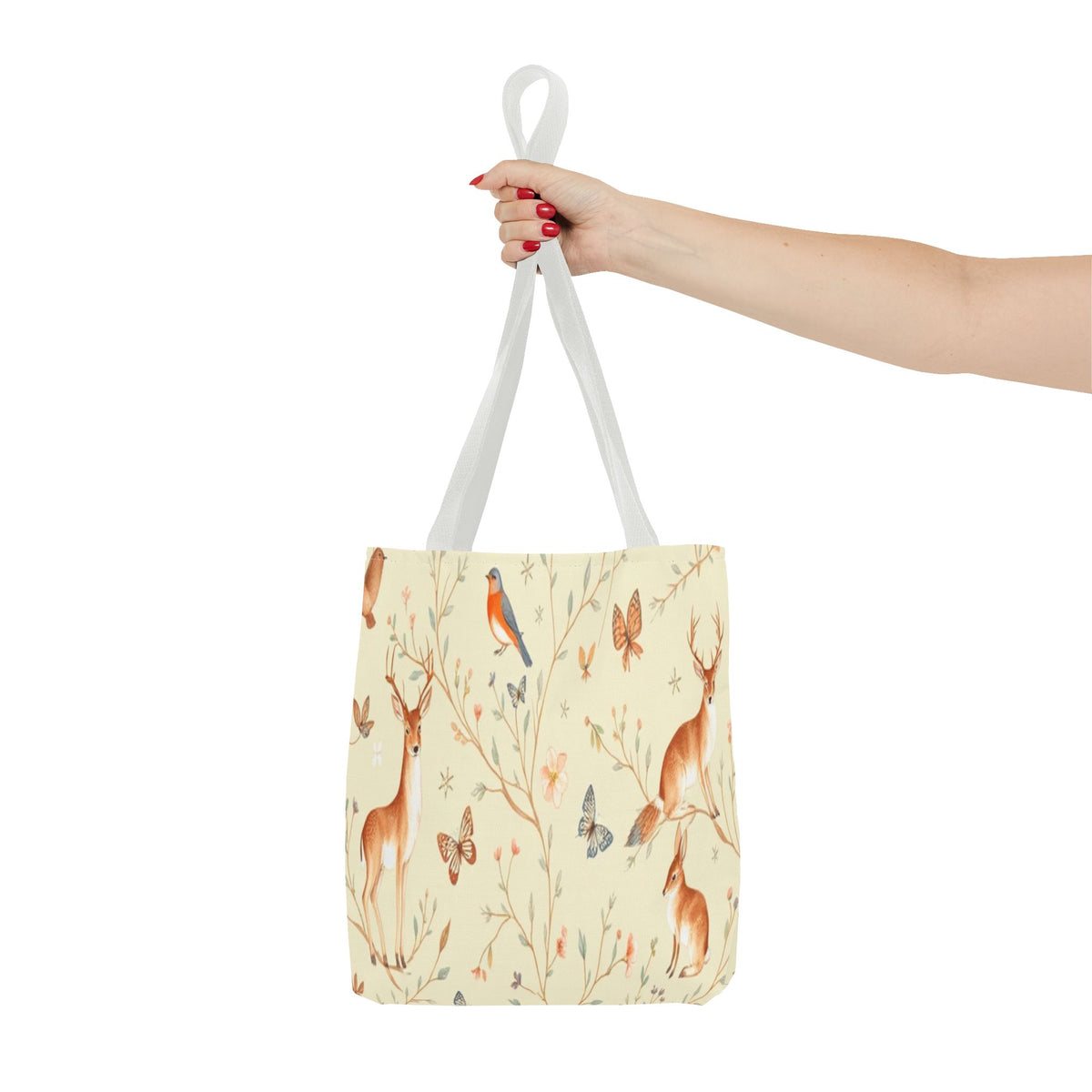 Floral Woodland Tote Bag - Deer & Birds Pattern