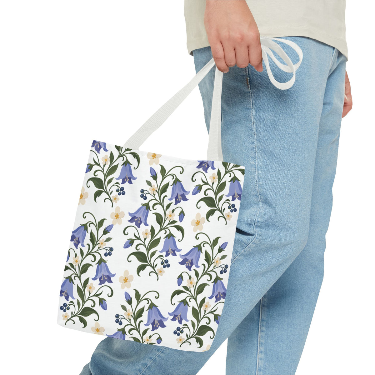 Bluebell Floral Tote Bag – All-Over Print Reusable Canvas Tote