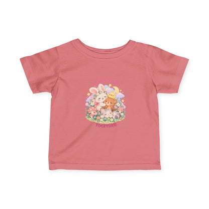 Infant Tee — "Happier Together" Floral Bunny & Bear Baby Shirt