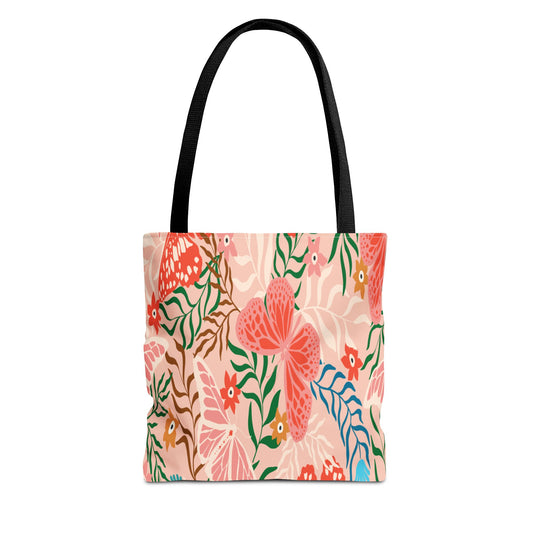 Floral Pattern Tote Bag — Pink Botanical All-Over Print