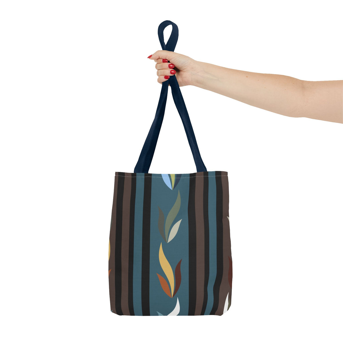 Autumn Stripe Leaf Tote Bag — Retro Boho AOP Canvas Tote