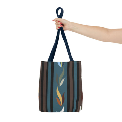 Autumn Stripe Leaf Tote Bag — Retro Boho AOP Canvas Tote