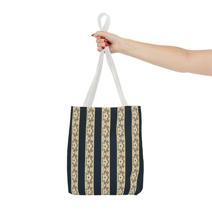 Lace Floral Yellow Black Stripe Tote Bag