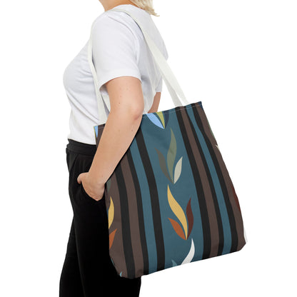 Autumn Stripe Leaf Tote Bag — Retro Boho AOP Canvas Tote