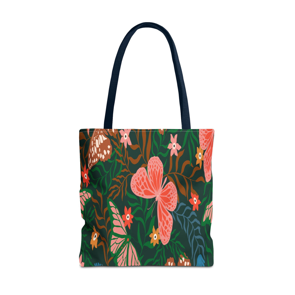 Floral Butterfly Tote Bag — Pink Butterflies on Green Botanical Print