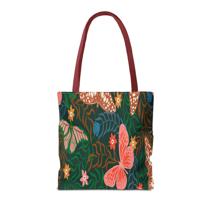 Floral Butterfly Tote Bag — Pink Butterflies on Green Botanical Print