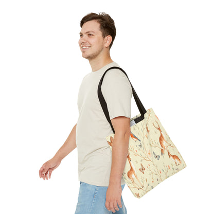 Floral Woodland Tote Bag - Deer & Birds Pattern