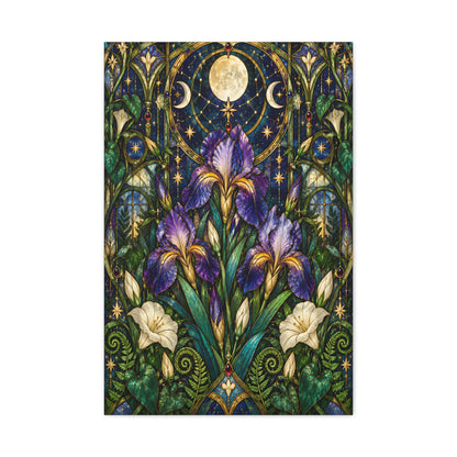 Midnight Iris Floral Cathedral Canvas Wall Art - Sizes 20 x 30, 24 x 36