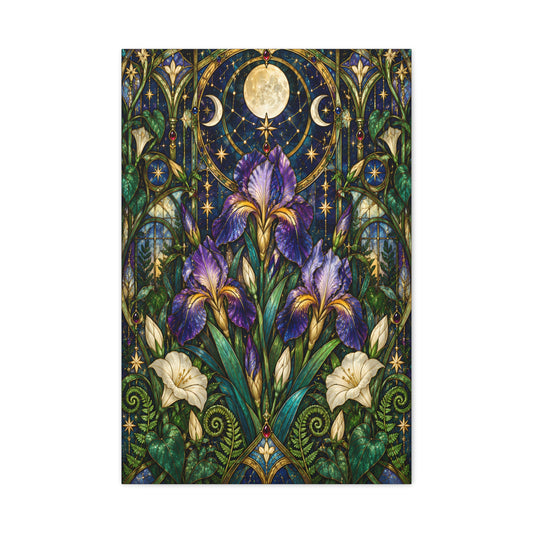 Midnight Iris Floral Cathedral Canvas Wall Art - Sizes 20 x 30, 24 x 36