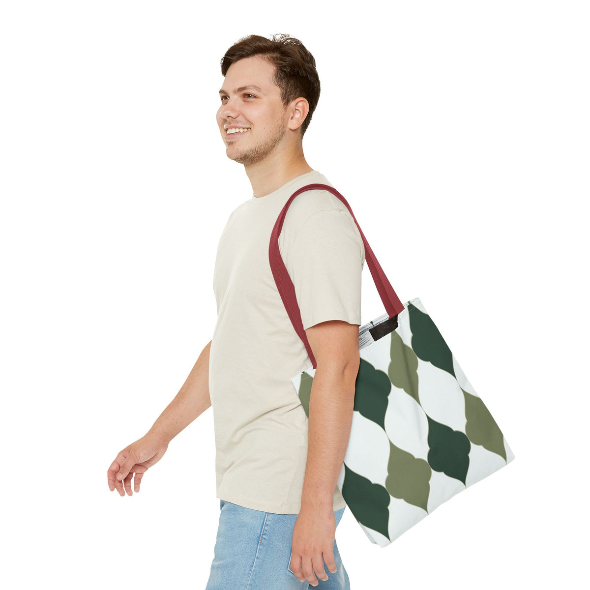 Green Moroccan Tile Pattern Tote Bag — All-Over Print Canvas Shopper