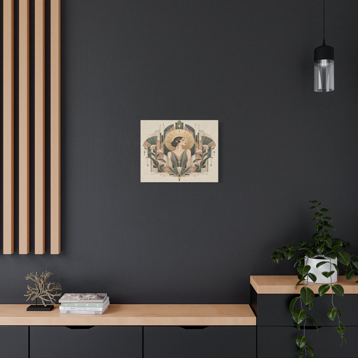 Golden Muse Art Deco Woman Wall Art | Teal & Gold Vintage Glamour Print
