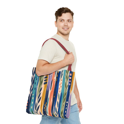 Colorful Abstract Botanical Stripe Tote Bag