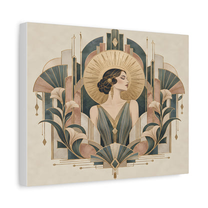 Golden Muse Art Deco Woman Wall Art | Teal & Gold Vintage Glamour Print