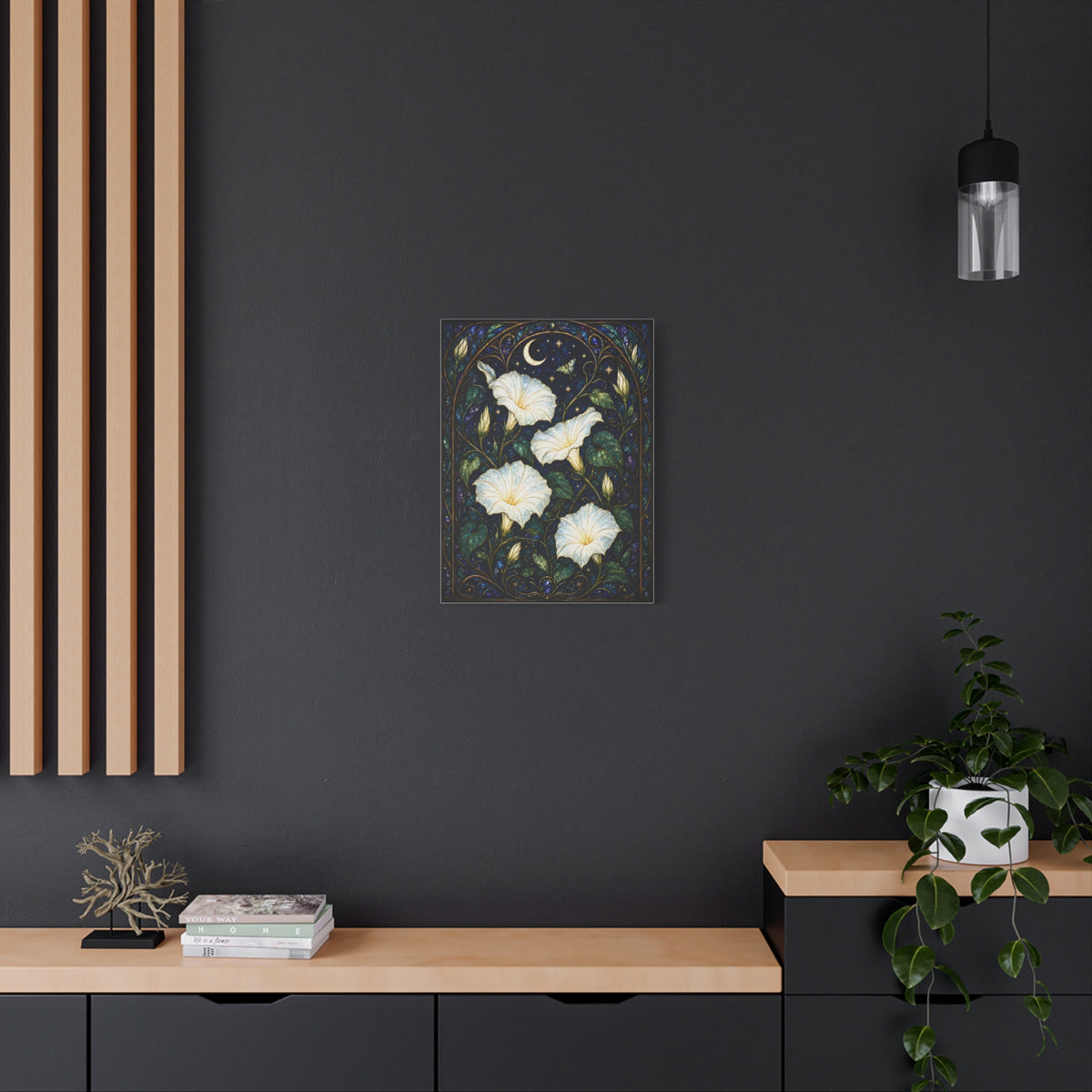 Moonlit Morning Glories Matte Canvas Print 18 x 24