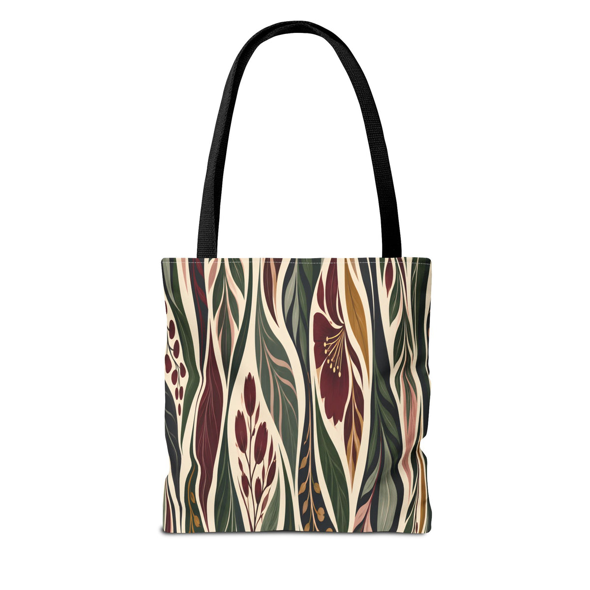 Botanical Wave Tote Bag — Earthy Floral Pattern All-Over Print