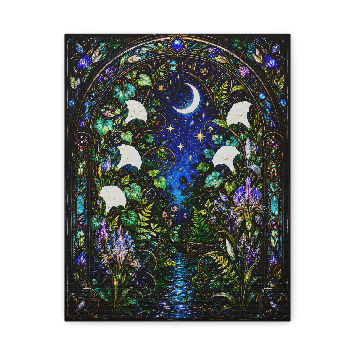 Moonlit Garden Passage | Stained Glass Botanical Wall Art