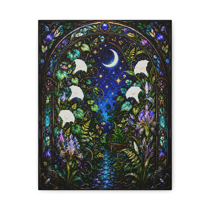 Moonlit Garden Passage | Stained Glass Botanical Wall Art