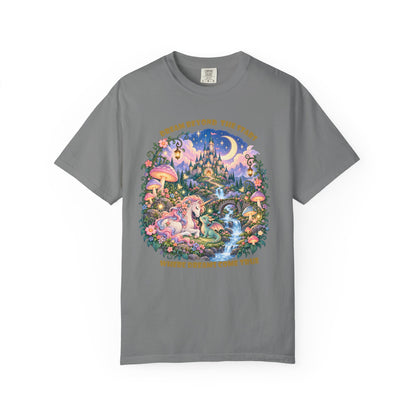 Enchanted Unicorn & Dragon Fairytale T-Shirt – Magical Castle Garden