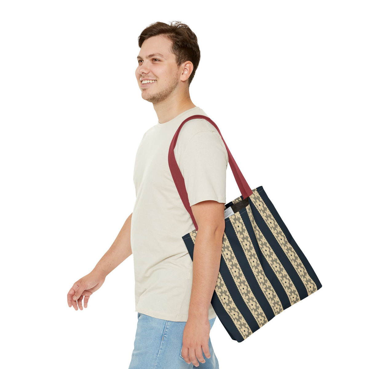 Lace Floral Yellow Black Stripe Tote Bag