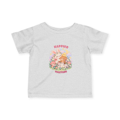 Infant Tee — "Happier Together" Floral Bunny & Bear Baby Shirt