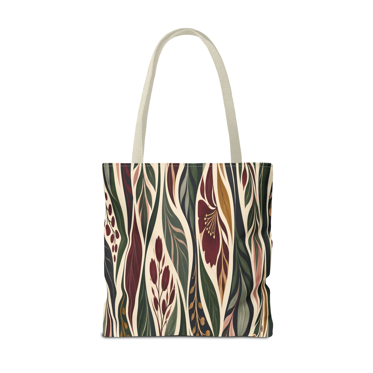 Botanical Wave Tote Bag — Earthy Floral Pattern All-Over Print