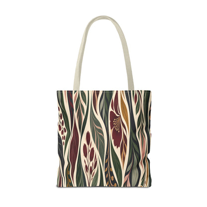 Botanical Wave Tote Bag — Earthy Floral Pattern All-Over Print