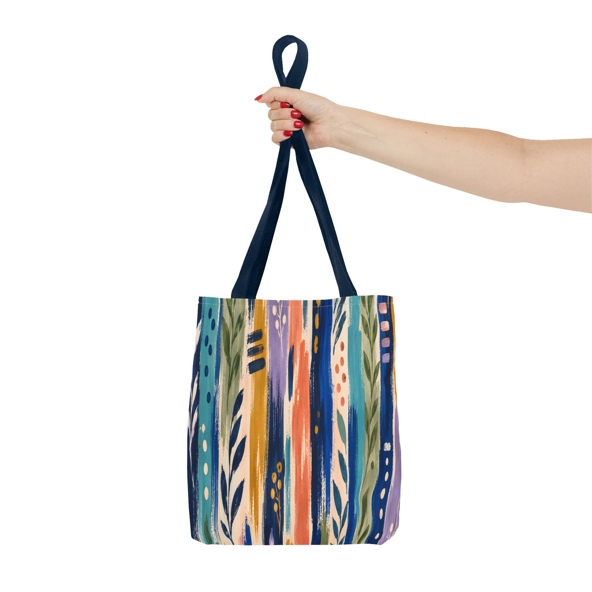 Colorful Abstract Botanical Stripe Tote Bag