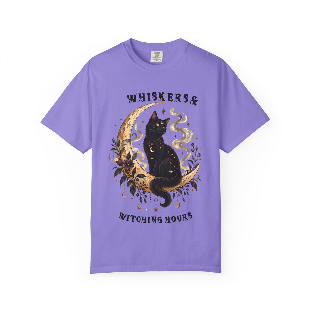 Mystical Black Cat Crescent Moon T-Shirt | Celestial Witchy Cat Tee
