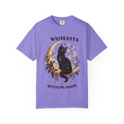 Mystical Black Cat Crescent Moon T-Shirt | Celestial Witchy Cat Tee