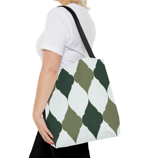 Green Moroccan Tile Pattern Tote Bag — All-Over Print Canvas Shopper