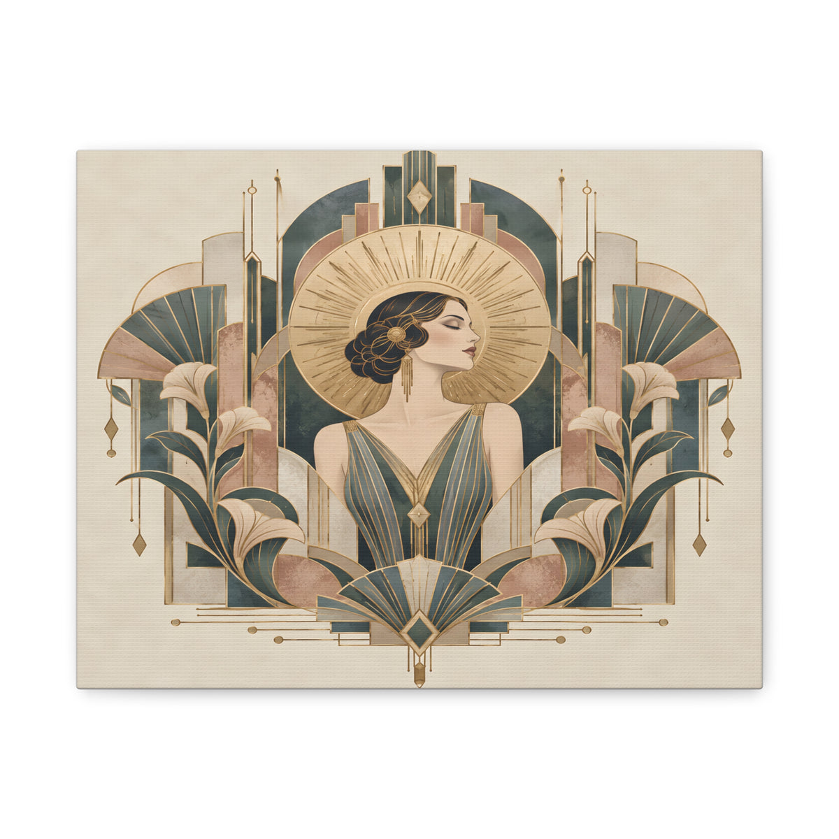 Golden Muse Art Deco Woman Wall Art | Teal & Gold Vintage Glamour Print