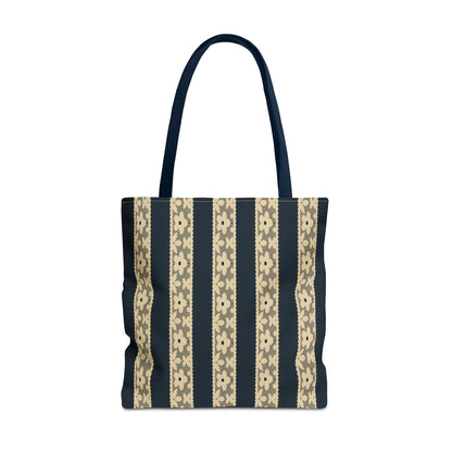 Lace Floral Yellow Black Stripe Tote Bag