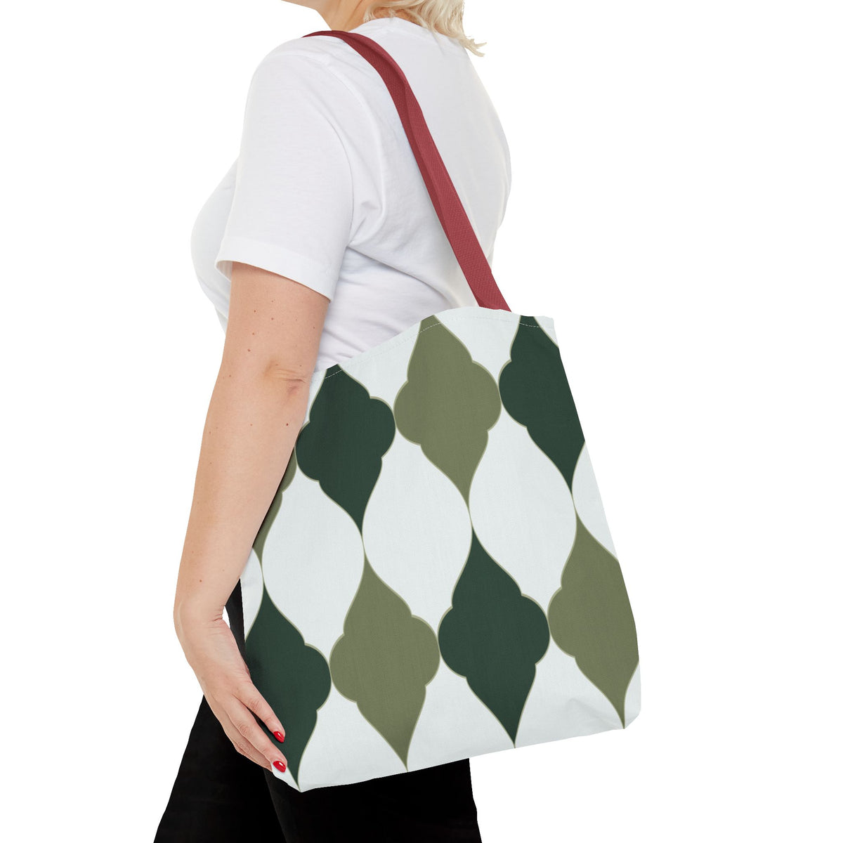 Green Moroccan Tile Pattern Tote Bag — All-Over Print Canvas Shopper