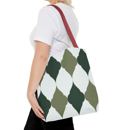 Green Moroccan Tile Pattern Tote Bag — All-Over Print Canvas Shopper