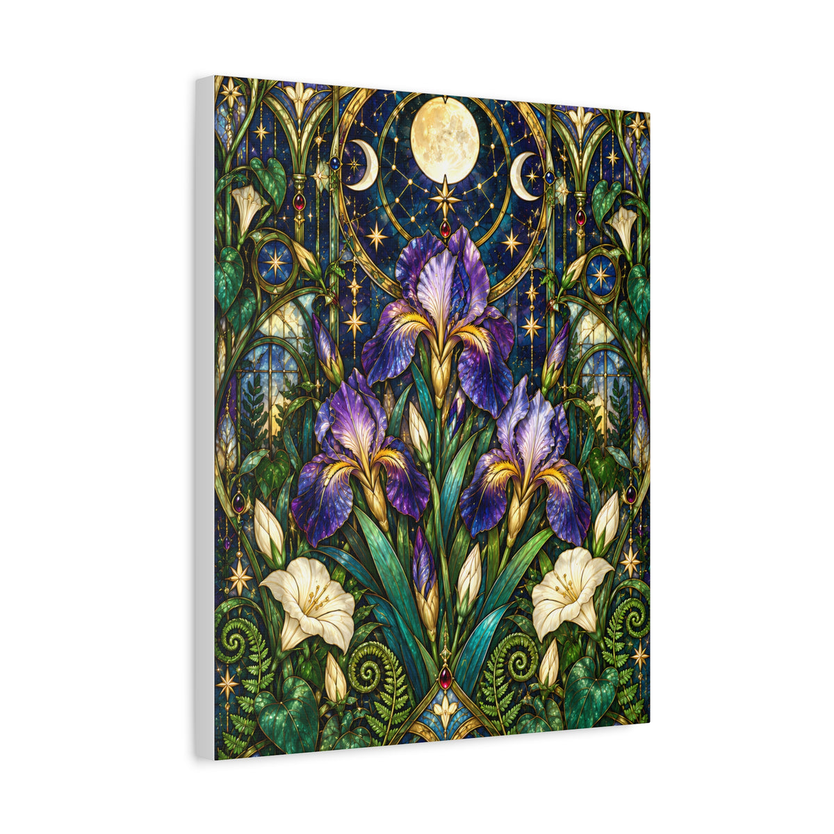 Midnight Iris Floral Cathedral Canvas Wall Art — 5 sizes