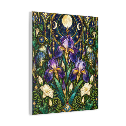 Midnight Iris Floral Cathedral Canvas Wall Art — 5 sizes