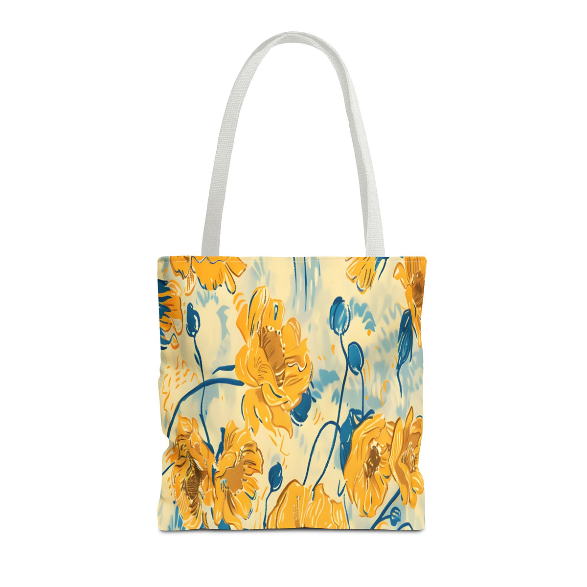 Golden Poppy Meadow Tote Bag – Yellow & Teal Painterly Floral Patter
