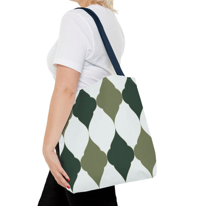 Green Moroccan Tile Pattern Tote Bag — All-Over Print Canvas Shopper