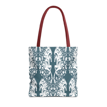 Abstract Teal Symmetry Tote Bag — All-Over-Print Artistic Pattern