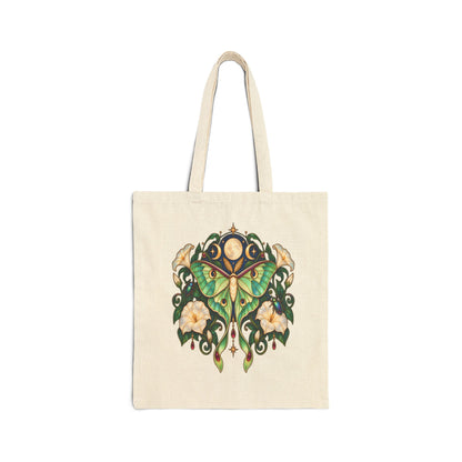 Luna Moth Floral Canvas Tote — Eco-Friendly Reusable Bag