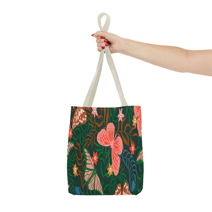 Floral Butterfly Tote Bag — Pink Butterflies on Green Botanical Print