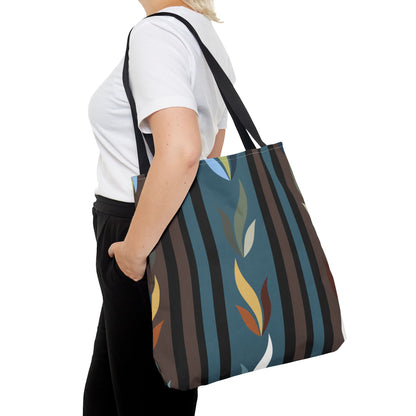 Autumn Stripe Leaf Tote Bag — Retro Boho AOP Canvas Tote