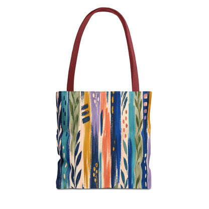 Colorful Abstract Botanical Stripe Tote Bag