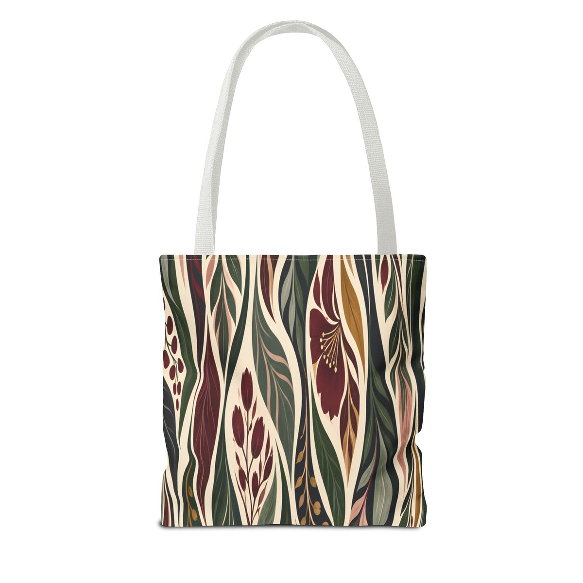 Botanical Wave Tote Bag — Earthy Floral Pattern All-Over Print